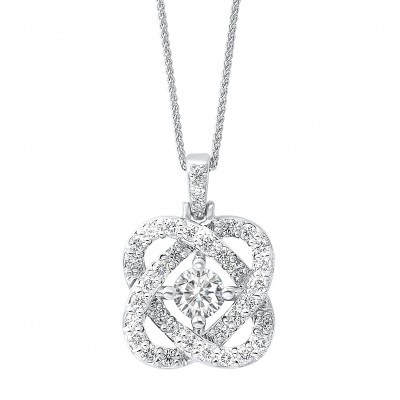 Diamond Infinity Love Heart Knot Pendant Necklace in 14k White Gold (1ctw)