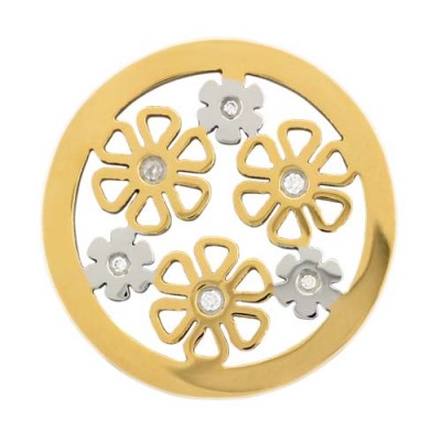 Two-Tone Flowers With CZ - Silver/Yellow Gold