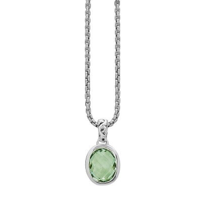 Sterling Silver Ivy Oval Green Amethyst Pendant