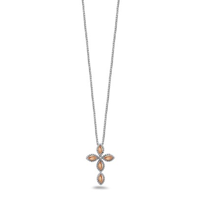 Sterling Silver Firefely Diamond Bead Cross Necklace