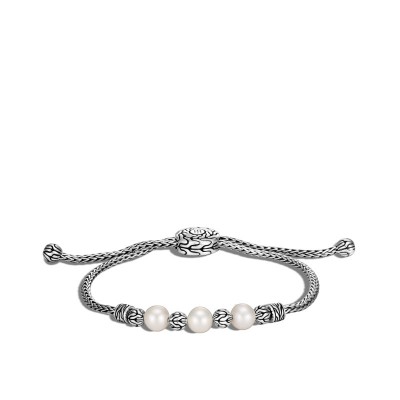 Classic Chain Silver 2.5mm Mini Chain Pull Through Bracelet with 6-6.5mm Fresh Water Pearl, Size M A