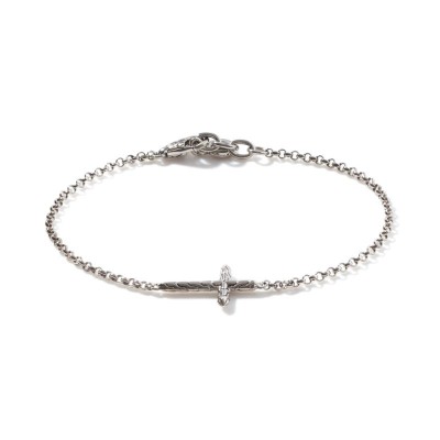 Classic Chain Silver 2mm Mini Rolo Chain Cross Bracelet with Lobster Clasp, Size UM