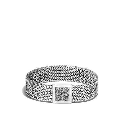 Classic Chain Silver 15mm Bracelet with Reticulated Pusher Clasp, Size UM