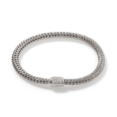 Classic Chain Silver Diamond Pave Extra-Small Bracelet (0.18ct), Size UM