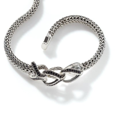 Asli Classic Chain Link Silver Extra-Small Bracelet 5mm with Pusher Clasp with Treated Black Sapphir