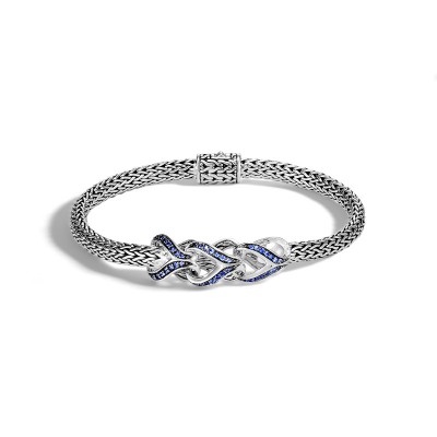 Asli Classic Chain Link Silver Extra-Small Bracelet 5mm with Pusher Clasp with Blue Sapphire, Size U