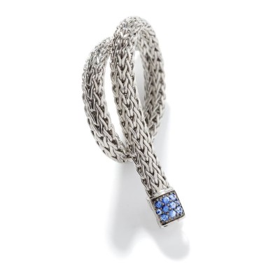 Classic Chain Silver Lava Small Bracelet with Blue Sapphire, Size UM