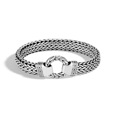 Classic Chain Silver Large Flat Chain Bracelet with Seamless Clasp, Size UL