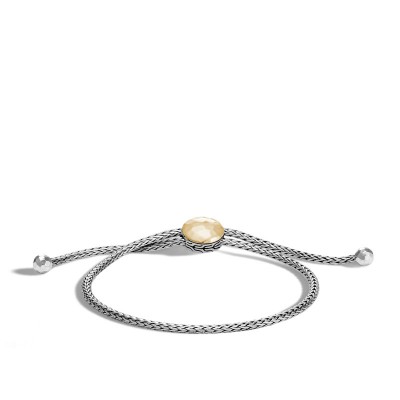 Classic Chain Hammered 18K Gold and Silver Pull Through Bracelet, Size M Adjustable to L BG