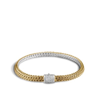 Classic Chain Gold & Silver Diamond Pave (0.14ct) Extra-Small Reversible Bracelet 5mm, Size UM BG