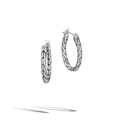 Classic Chain Silver Hoop Earrings (Length 20mm)