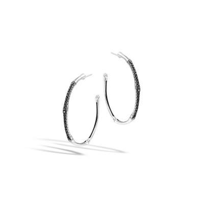 Bamboo Lava Large Hoop Earrings with Black Sapphire