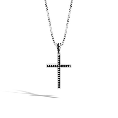 Classic Chain Silver Jawan Cross Pendant- on 1.6mm Box Chain Necklace, Size 20