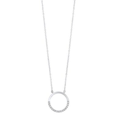 Diamond Pave Half-Eternity Circle Pendant Necklace in 14k White Gold (0.08ctw)