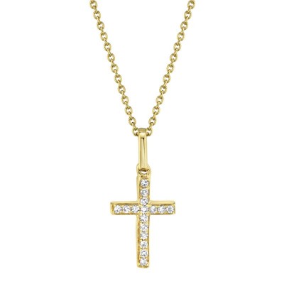 0.06ct 14k Yellow Gold Diamond Cross Necklace