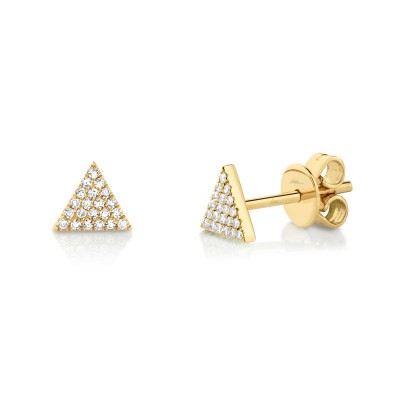 0.12ct 14k Yellow Gold Diamond Pave Triangle Stud Earring