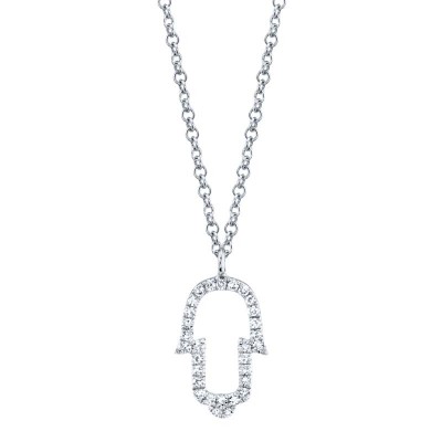 0.08ct 14k White Gold Diamond Hamsa Necklace