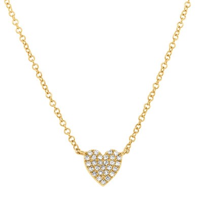 0.09ct 14K Yellow Gold Diamond Pave Heart Necklace