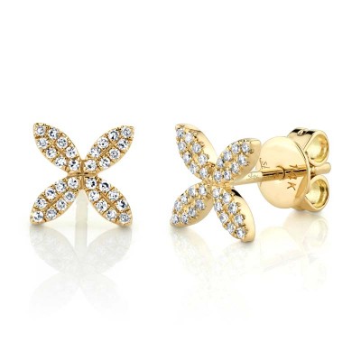 0.16ct 14k Yellow Gold Diamond Flower Stud Earring