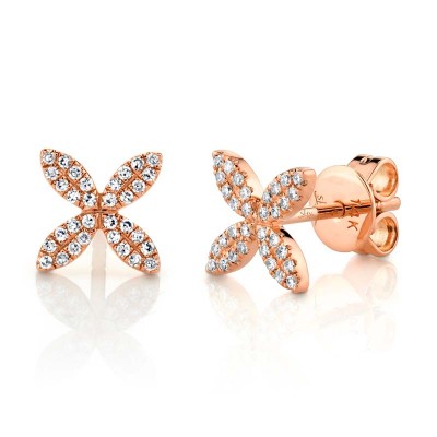 0.16ct 14k Rose Gold Diamond Flower Stud Earring