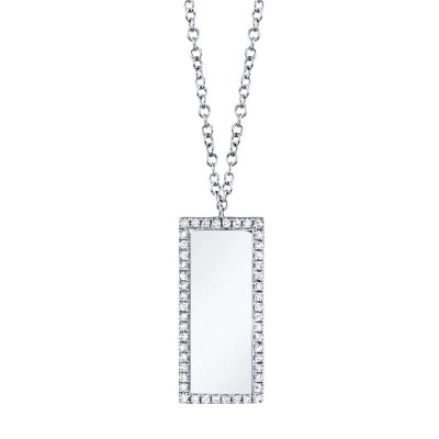 0.11ct 14k White Gold Diamond Bar ID Necklace