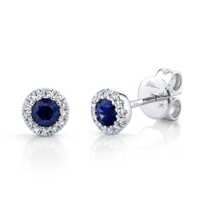 0.08ct Diamond & 0.28ct Blue Sapphire 14k White Gold Stud Earring