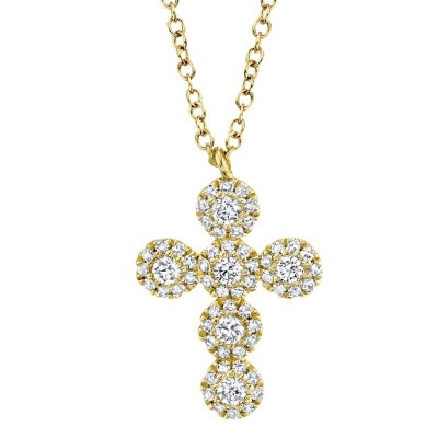 0.25ct 14k Yellow Gold Diamond Cross Necklace