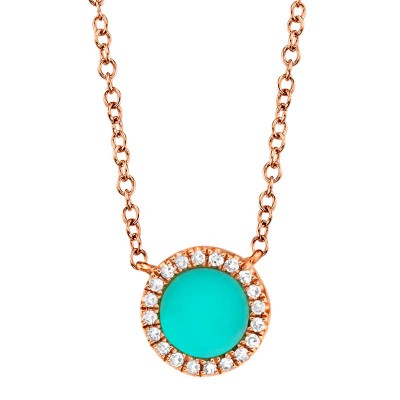 0.04ct Diamond & 0.33ct Composite Turquoise 14k Rose Gold Necklace