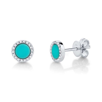 0.08ct Diamond & 0.47ct Composite Turquoise 14k White Gold Stud Earring