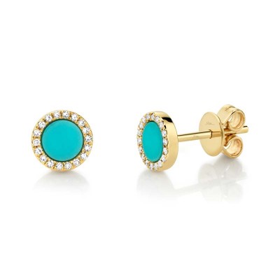 0.08ct Diamond & 0.47ct Composite Turquoise 14k Yellow Gold Stud Earring