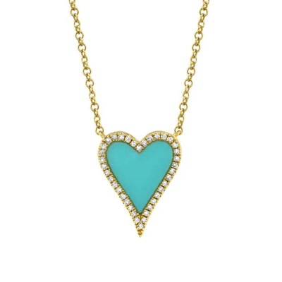 0.09ct Diamond & 0.69ct Composite Turquoise 14k Yellow Gold Heart Necklace