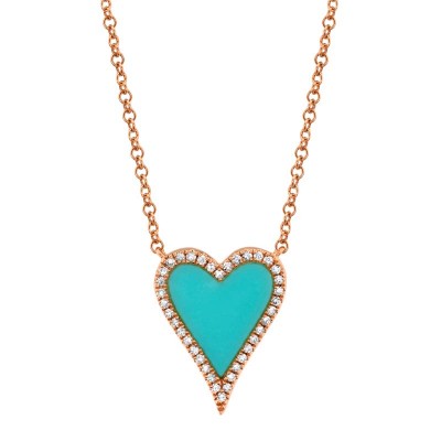 0.09ct Diamond & 0.69ct Composite Turquoise 14k Rose Gold Heart Necklace