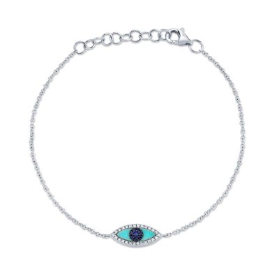 0.06ct Diamond & 0.20ct Blue Sapphire & C. Turquoise 14k White Gold Eye Bracelet