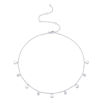 0.12ct 14k White Gold Diamond Pave Circle Choker Necklace