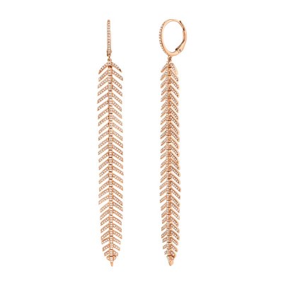 1.43ct 14k Rose Gold Diamond Feather Earring