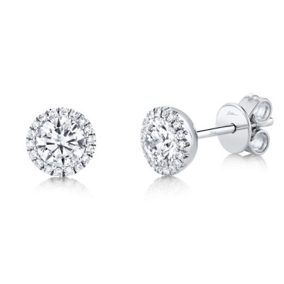 0.80ct Round Brilliant Center and 0.10ct Side 14k White Gold Diamond Stud Earring