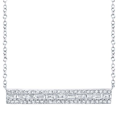 0.40ct 14k White Gold Diamond Baguette Bar Necklace