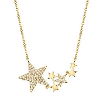 0.18ct 14k Yellow Gold Diamond Star Necklace