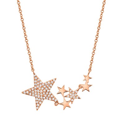 0.18ct 14k Rose Gold Diamond Star Necklace