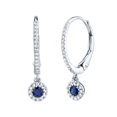 0.15ct Diamond and 0.23ct Blue Sapphire 14k White Gold Earring