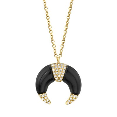 0.08ct Diamond and 1.31ct Onyx 14k Yellow Gold Crescent Necklace
