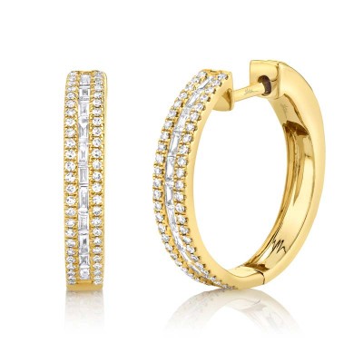 0.58ct 14k Yellow Gold Diamond Baguette Hoop Earring