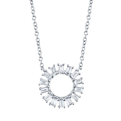 0.26ct 14k White Gold Diamond Circle Baguette Necklace