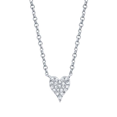 0.05ct 14k White Gold Diamond Pave Heart Necklace