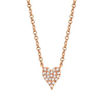0.05ct 14k Rose Gold Diamond Pave Heart Necklace