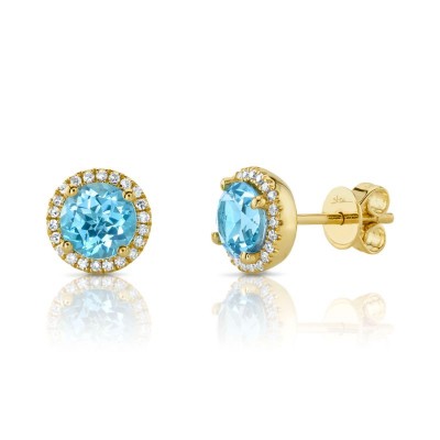 0.14ct Diamond & 2.06ct Blue Topaz 14K Yellow Gold Stud Earring