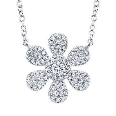 0.24ct 14k White Gold Diamond Flower Necklace