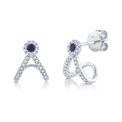 0.12ct Diamond and 0.09ct Blue Sapphire 14k White Gold Earring