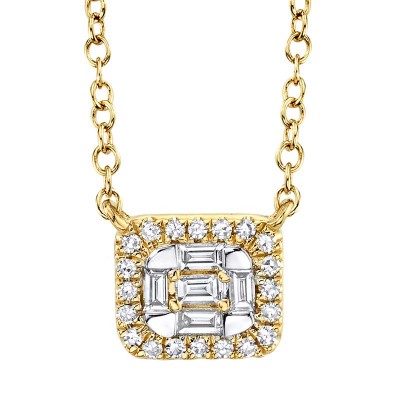 0.16ct 14k Yellow Gold Diamond Baguette Necklace