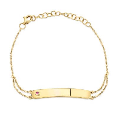 0.02ct 14k Yellow Gold Pink Sapphire Bar ID Bracelet